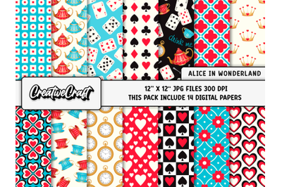 Alice in Wonderland Digital Papers, scrapbook backgrounds designs