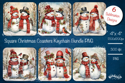 Christmas coaster Sublimation Bundle Square coaster design Snowman PNG