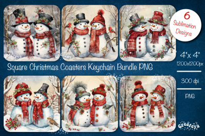 Christmas coaster Sublimation Bundle Square coaster design Snowman PNG