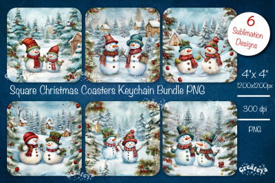 Christmas coaster Sublimation Bundle Square coaster design Snowman PNG