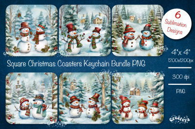 Christmas coaster Sublimation Bundle Square coaster design Snowman PNG