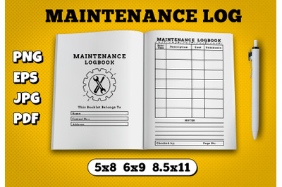 Maintenance log book amazon kdp interior for kindle publisher