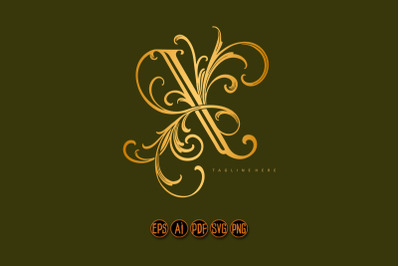 Flourish gold floral X lettering monogram logo