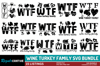 Wine Turkey Family SVG Bundle