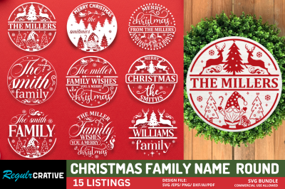 Christmas Family Name Round  SVG Bundle