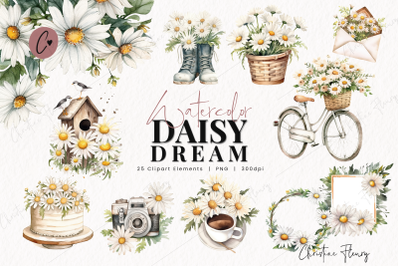 Watercolor Daisy Dream Clipart Flower