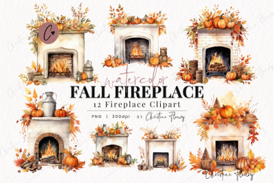 Watercolor Fall Fireplace Clipart