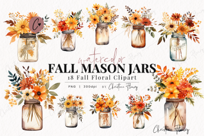 Watercolor Fall Mason Jar Clipart