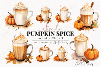 Watercolor Pumpkin Spice Latte Clipart