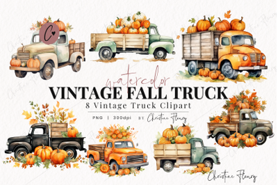 Watercolor Vintage Fall Truck Clipart