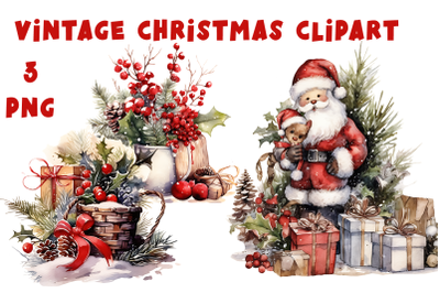 Watercolor Vintage Christmas Clipart