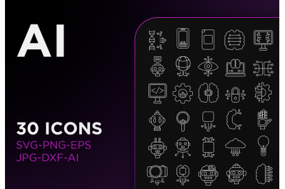 Artificial intelligence icon pack outline sign art collection
