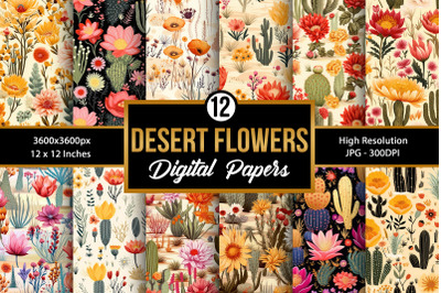 Desert Flowers Seamless Pattern Digital Papers