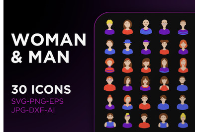 Avatar icon pack man &amp; woman sign art collection