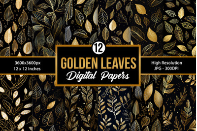 Golden Leaves Digital Paper Patterns