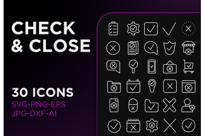 Check &amp; close icon pack line sign art collection