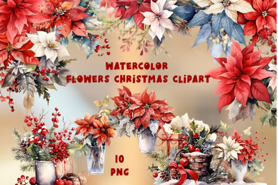 Watercolor Vintage Christmas flowers Clipart