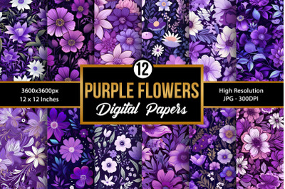 Purple Flowers Garden Digital Papers