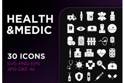 Health &amp; medic icon pack sign art collection