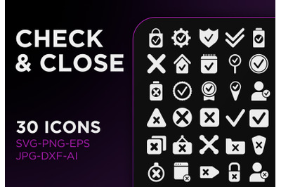 Check &amp; close icon pack sign art collection