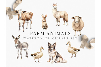 Watercolor Farm Animal Clipart Set