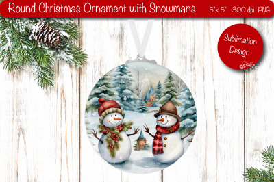 Vintage Christmas ornament Sublimation Watercolor Snowman PNG