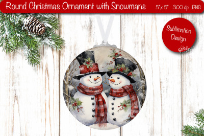 Vintage Christmas ornament Sublimation Watercolor Snowman PNG