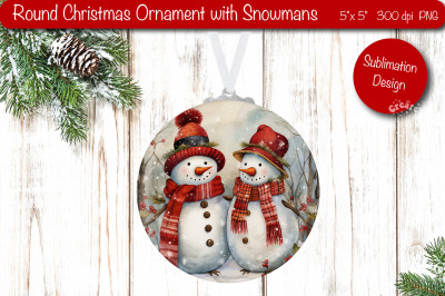 Vintage Christmas ornament Sublimation Watercolor Snowman PNG