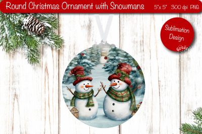 Vintage Christmas ornament Sublimation Watercolor Snowman PNG