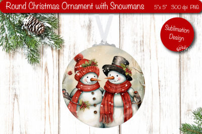 Vintage Christmas ornament Sublimation Watercolor Snowman PNG