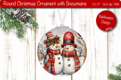 Vintage Christmas ornament Sublimation Watercolor Snowman PNG