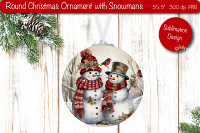 Vintage Christmas ornament Sublimation Watercolor Snowman PNG