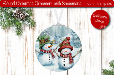 Round Christmas ornament Sublimation Watercolor PNG