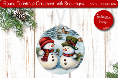 Vintage Christmas ornament Sublimation Watercolor Snowman PNG