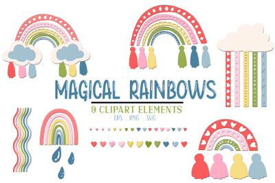 Magical Rainbows Clipart svg | Rainbows svg clipart | Hearts svg | Clo