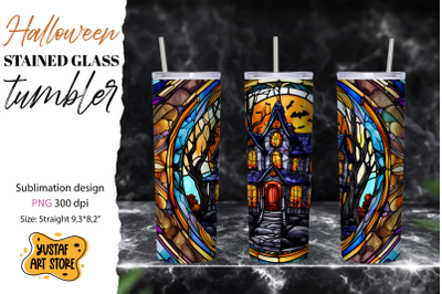 Halloween house tumbler wrap. Stained glass design PNG