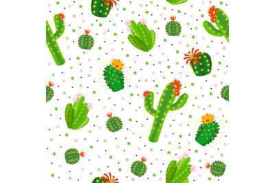 Seamless pattern with green cacti. Cactus and succulents background. P