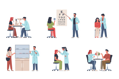 Ophthalmologists with patients. People check their eyesight&2C; optical c