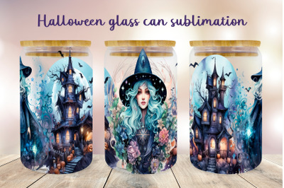 Halloween glass can wrap design Witch libby can sublimation