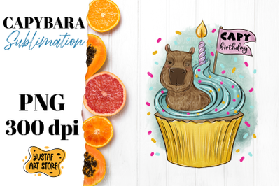 Cute capybara sublimation design. Capy Birthday