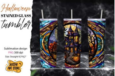 Halloween house tumbler wrap. Halloween Stained glass design