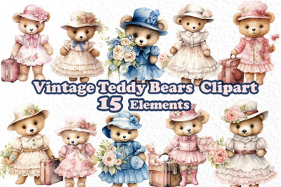 Teddy Bear Clipart,Watercolor Teddy Bear Clipart,Boho Teddy