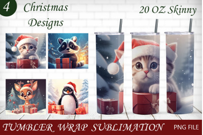 Christmas tumbler wrap png, Cute Christmas animals