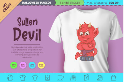 Sullen little devil. Halloween mascot.