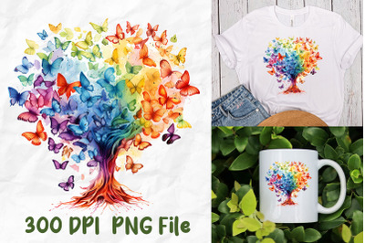 Autism Awareness Rainbow Butterfly Tree