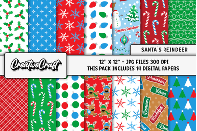 Merry Christmas Holiday Digital Papers, scrapbook backgrounds designs