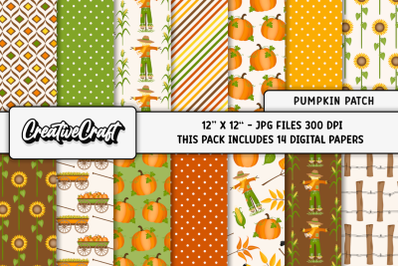 Pumpkin Autumn Fall Digital Papers, scrapbook backgrounds designs