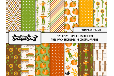 Pumpkin Autumn Fall Digital Papers&2C; scrapbook backgrounds designs
