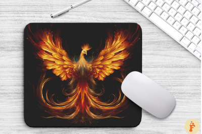 Golden Phoenix In Flame Mouse Pad