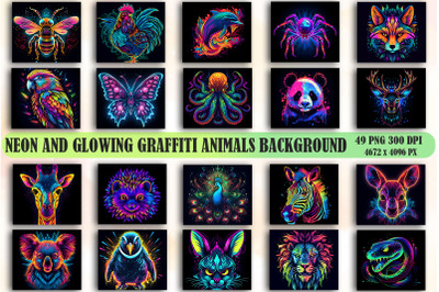 Neon And Glowing Graffiti Animals Background Bundle